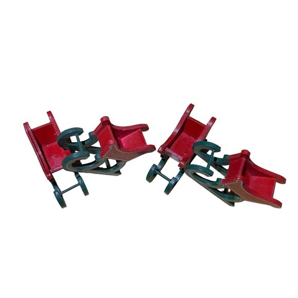 Reed VTG Christmas Sleigh Centerpiece Decor Set of 4 Red Green 4”x 1.5” Taiwan - Picture 7 of 7